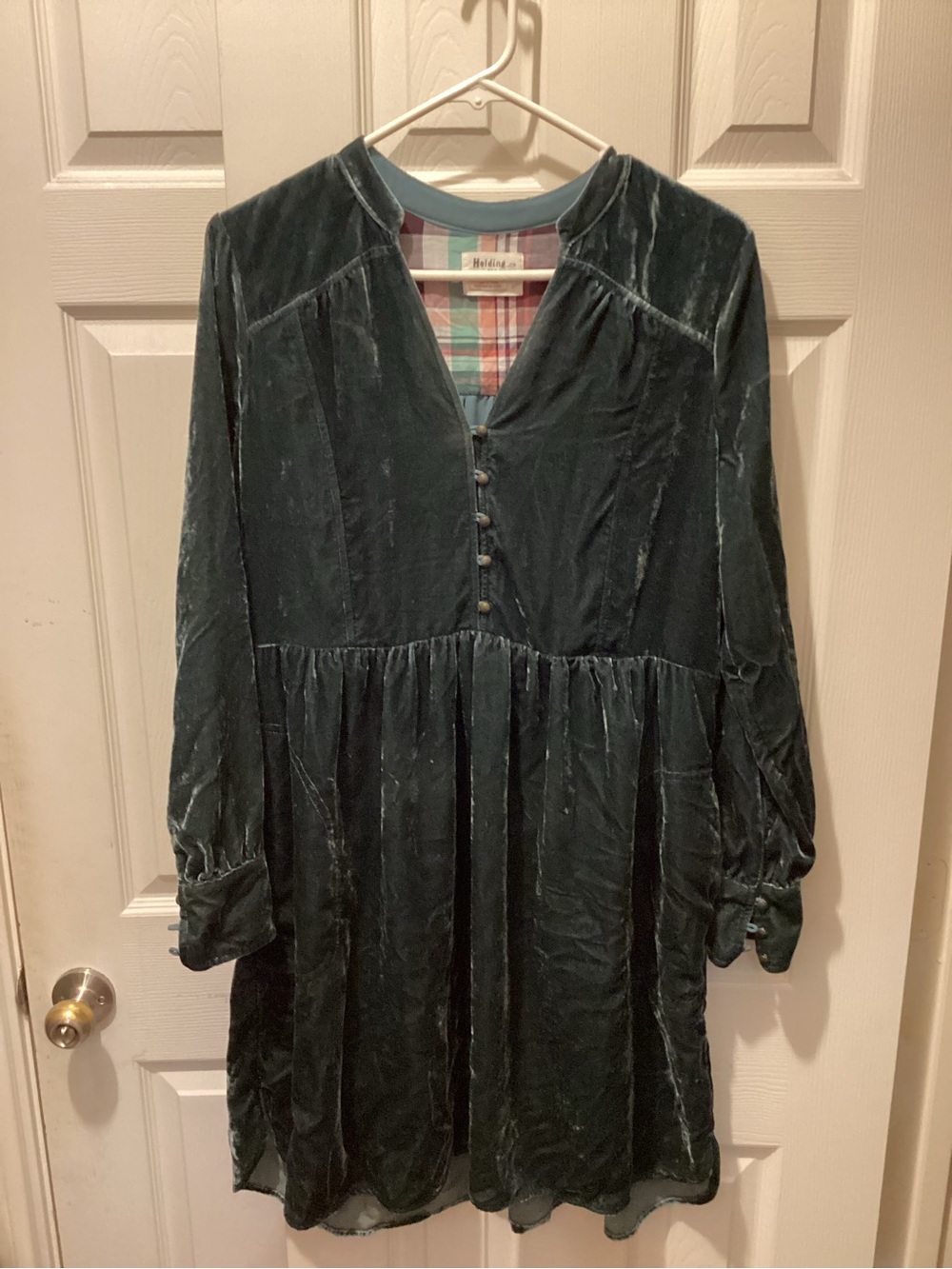 HOLDING HORSES Velvet Long-Sleeve Dress in Deep Teal